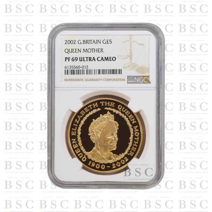 2002 GB £5 Quintuple Sovereign Queen Mother Gold Proof Coin PF69 NGC