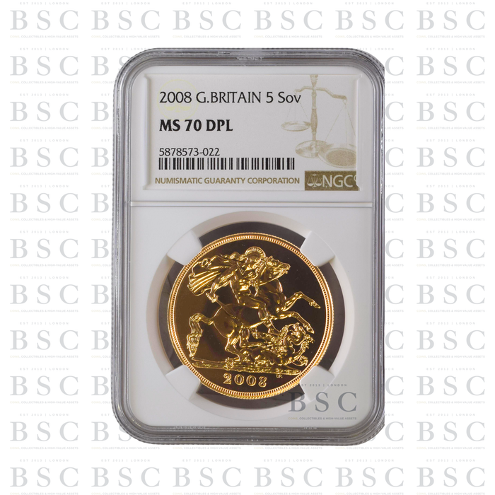 2008 GB £5 Quintuple Sovereign Gold Coin MS70 DPL NGC