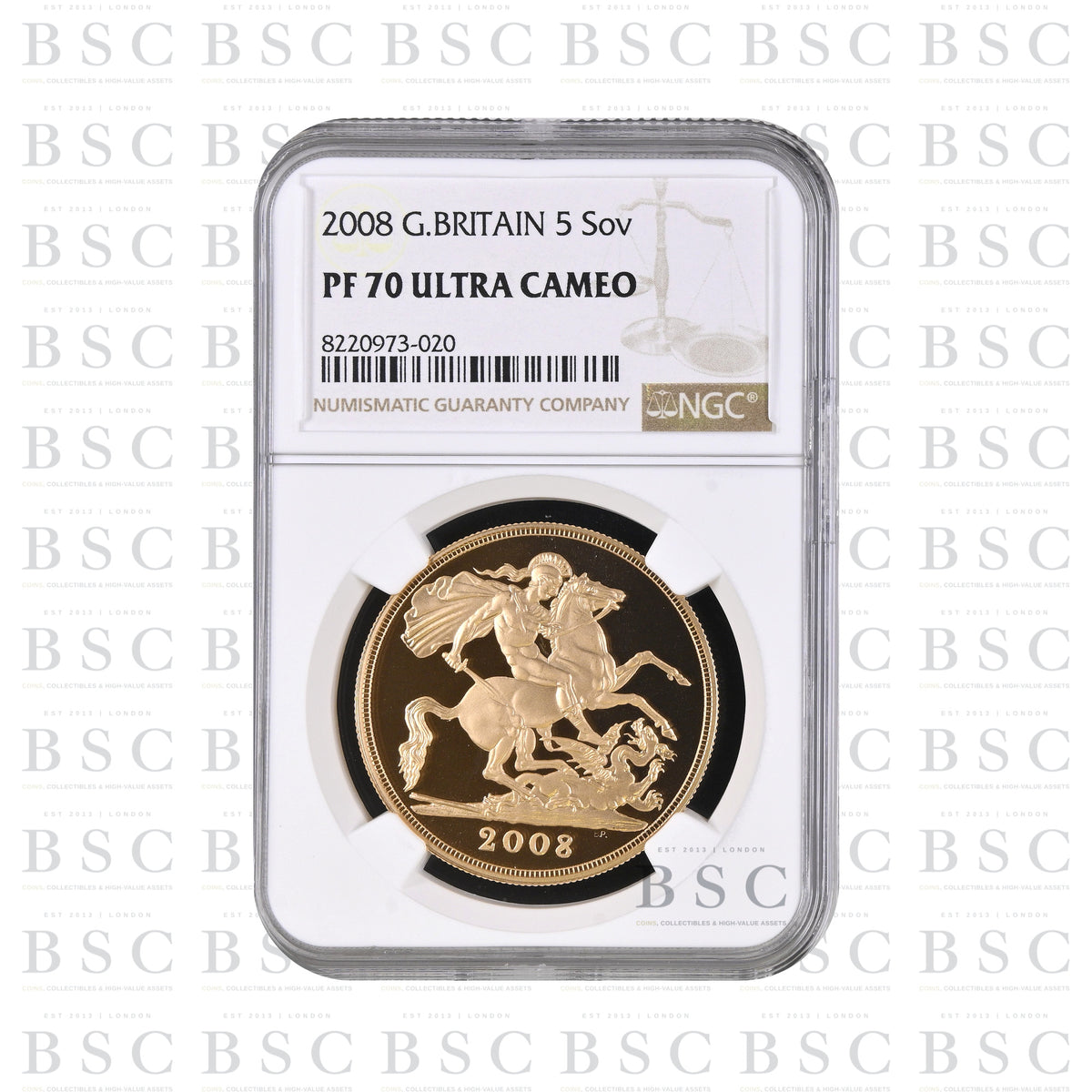 2008 Quintuple Sovereign Fourth Portrait Proof Gold Coin - NGC PF70 Ultra Cameo