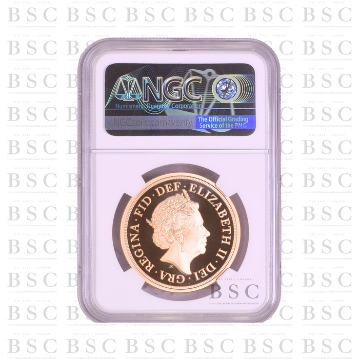 2018 £5 Quintuple Sovereign St George Sapphire Privy Proof Gold Coin PF70 NGC