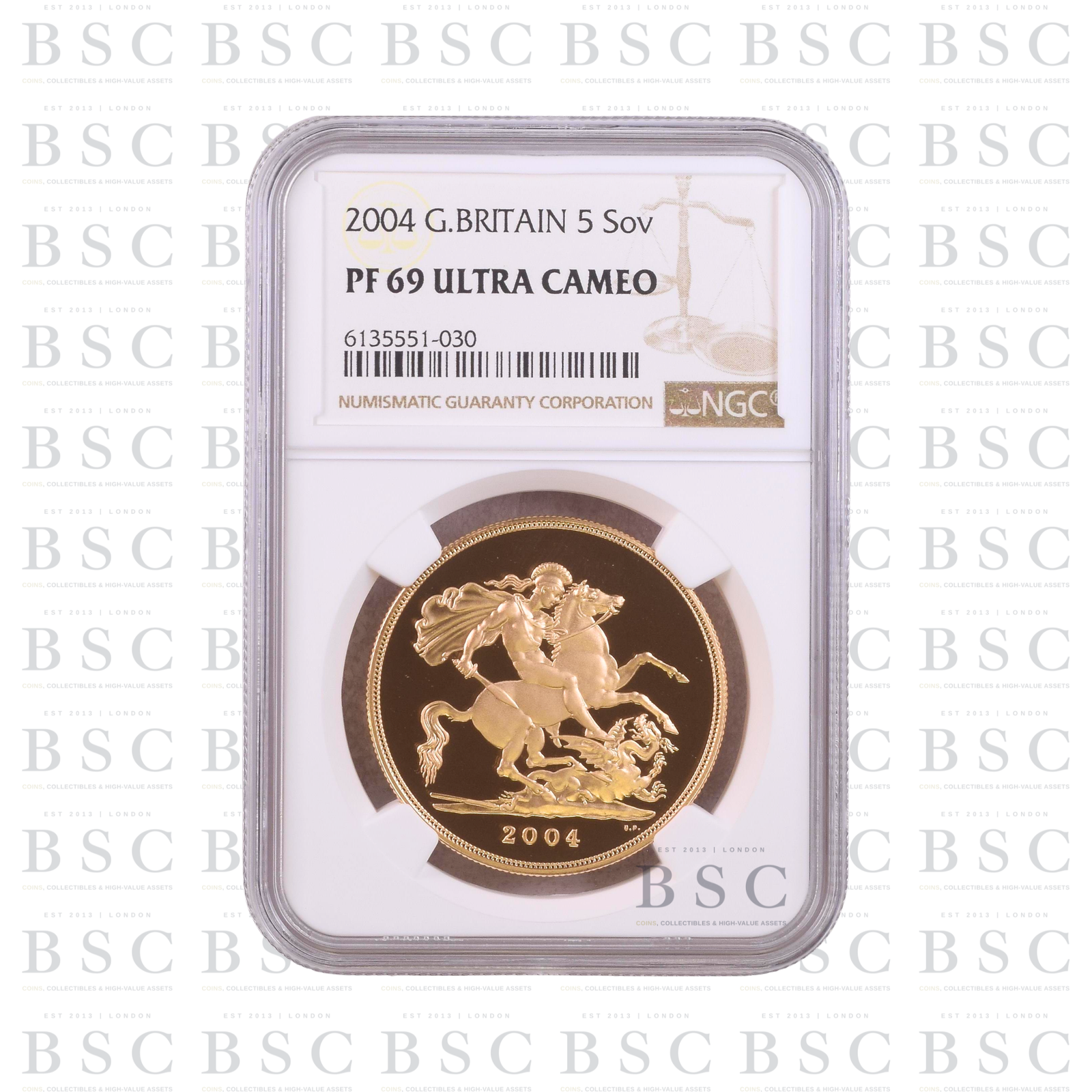 2004 GB £5 Quintuple Sovereign St George Gold Proof Coin PF69 NGC