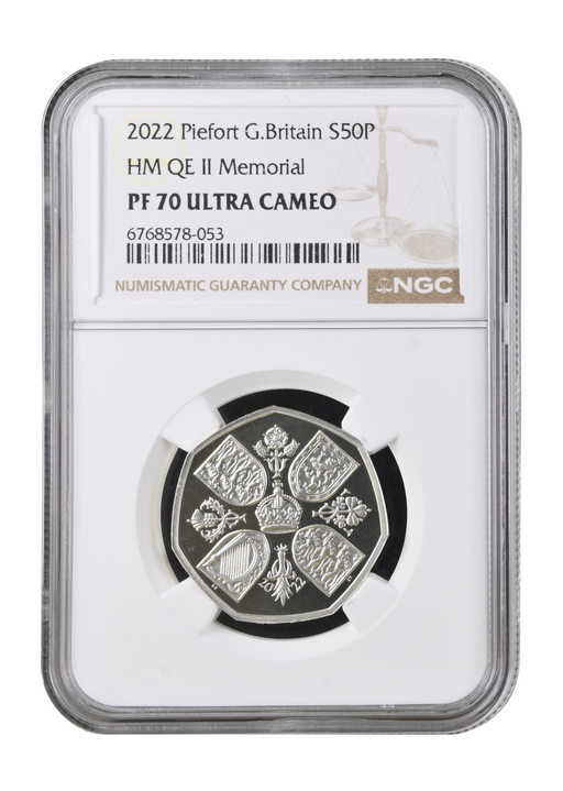 2022 QEII Memorial 50p Silver Proof Piedfort NGC PF70 Ultra Cameo front