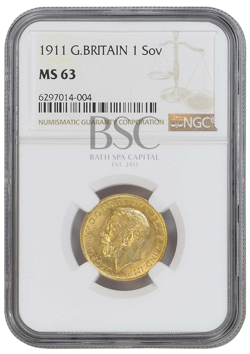 George V, 1911 Gold Sovereign NGC MS63
